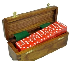 Domino Double Six 6 Red Jumbo Tournament Pro Size Spinners Sheesham Wood Box