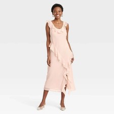 Women's Ruffle Slip Dress Light Pink Size XL A New Day Chiffon 35