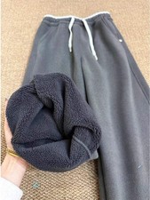 High Waist Fleece Lined Thick Wide Leg Pants Loose Fit Windproof Warm Casual Str