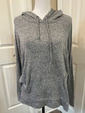 American Eagle L Lightweight Hoodie Heather Gray Knit Pocket Long Sleeve T-Shirt