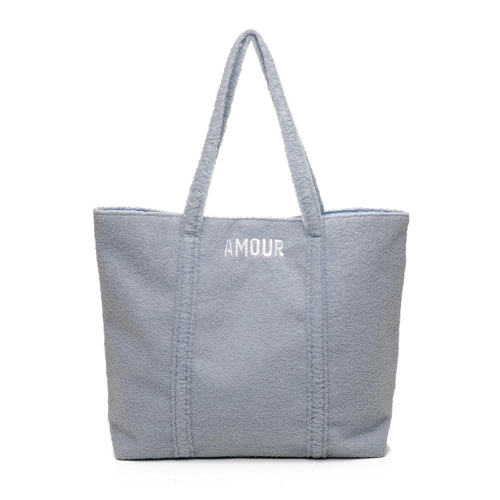Ladies Borg Tote Bag with Embroidered Slogan Soft Fleece Feel Large Shoulder bag