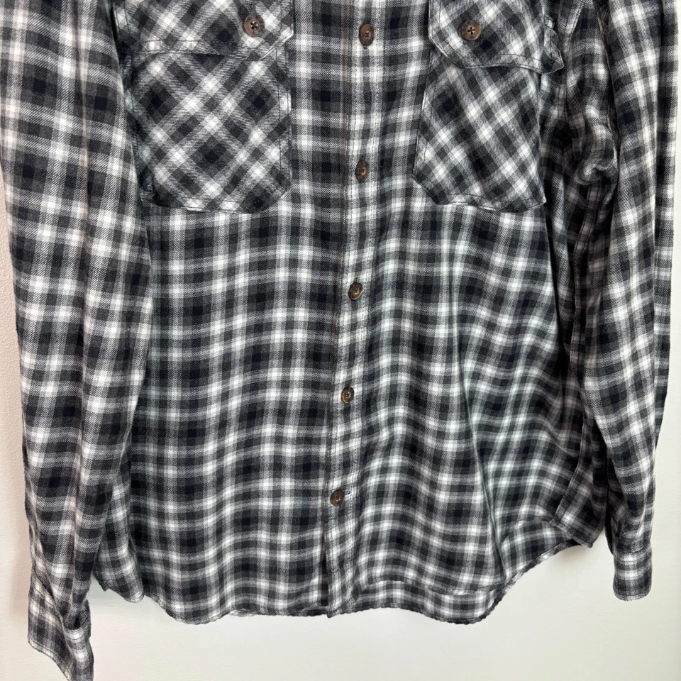 Duluth Trading Co Flannel Shirt Large Gray Plaid Cotton Blend Button-Front Men's - Image 3 of 4
