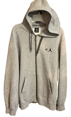 Nike Air Jordan Full Zip Hoodie Sweatshirt L Heather Gray Jumpman Fleece Logo