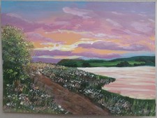 Original Picture Sunset 5 7 inch Acril Thin Cardboard Original Handmade