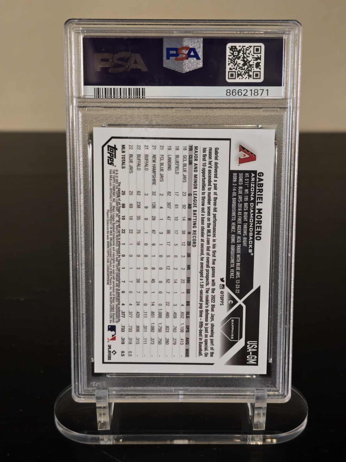 Topps Chrome Update Sapphire 2023 Gabriel Moreno RC Auto /199 PSA 10 #USA-GM view 2