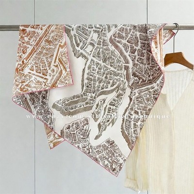 Sallys Twill Silk 18 Momme Double Face Scarf Stole City Print Square Shawl 35''