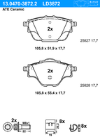 ATE BremsbeläGe Mit ZubehöR Hinten (13.0470-3872.2) FüR Peugeot 308 II 508 Sw