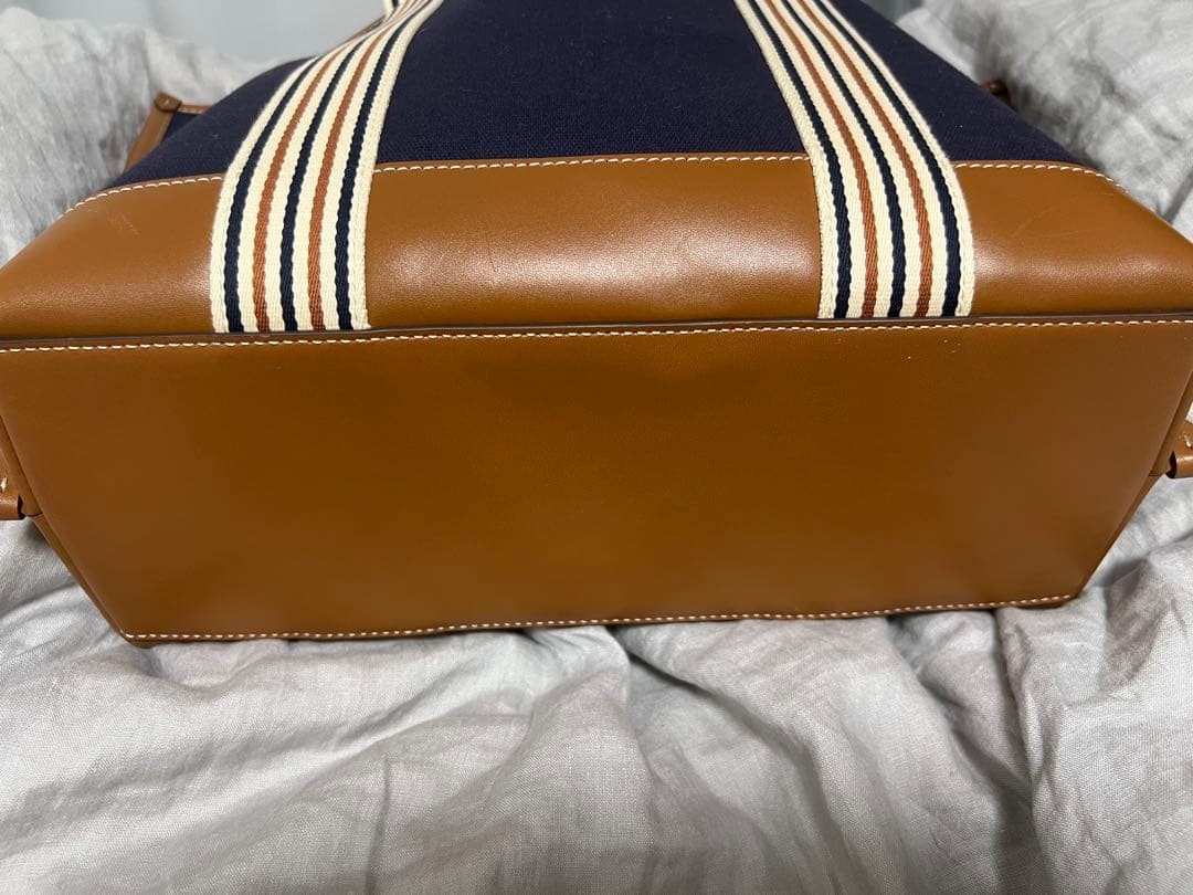 Tory Burch Perry Multistripe Canvas Leather Navy Tote Bag Women's From Japan thumbnail 16