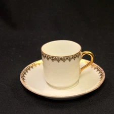 Limoges T&V Demitasse Cup & Saucer Scrollwork w/Gold Tressemann & Vogt HTF 1907