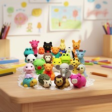 Colorful 60-Pcs Animal Erasers - Perfect for Party Favors and Classroom Fun