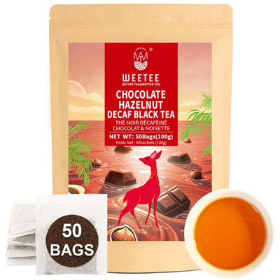 Chocolate Hazelnut Decaf Black Tea Bags 50 Count, No Sugar, Nut-Free, Flavored C