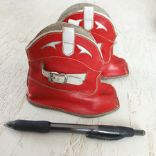 Vintage 50s Red  White Genuine Leather Baby Cowboy Boots Size 1 Western Infant