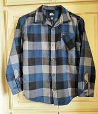 Boys Motherly Classic Quicksilver Blue Plaid Flannel LS Button-up Shirt Sz L