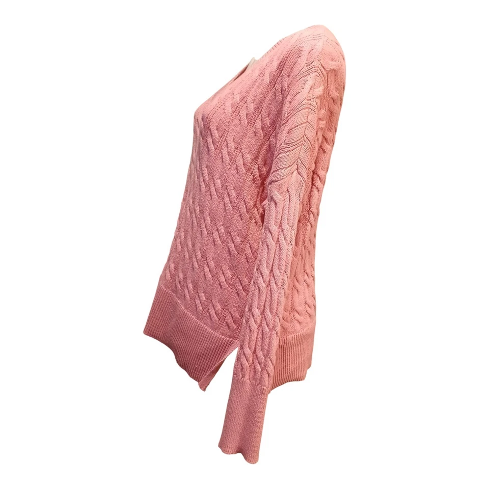 Suéter Jones New York Tejido por Cable Rosa Rubor Cuello en V Manga Larga Para Mujer Talla XL Foto 3 de 4