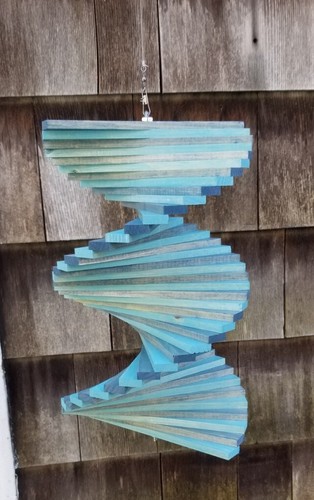 stained wood wooden floating twister spinner patio porch yard spiral Aqua Navy - Picture 6 of 7