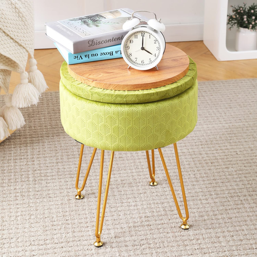 Velvet Storage Ottoman round Footrest Stool Multifunctional Upholstered Ottoman - Picture 3 of 12