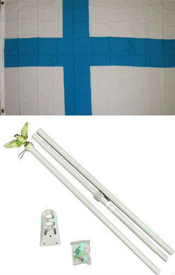 3x5 Finland Flag White Pole Kit Set 3'x5' 100D