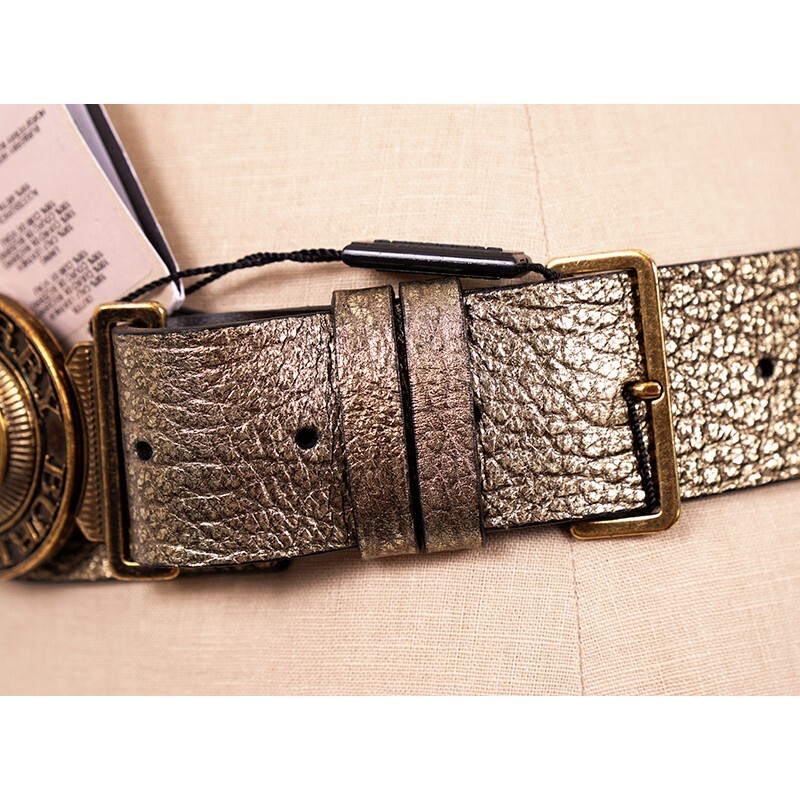 30/75 NEW $550 BURBERRY Gold Grainy Leather Icon LOGO MILITARY