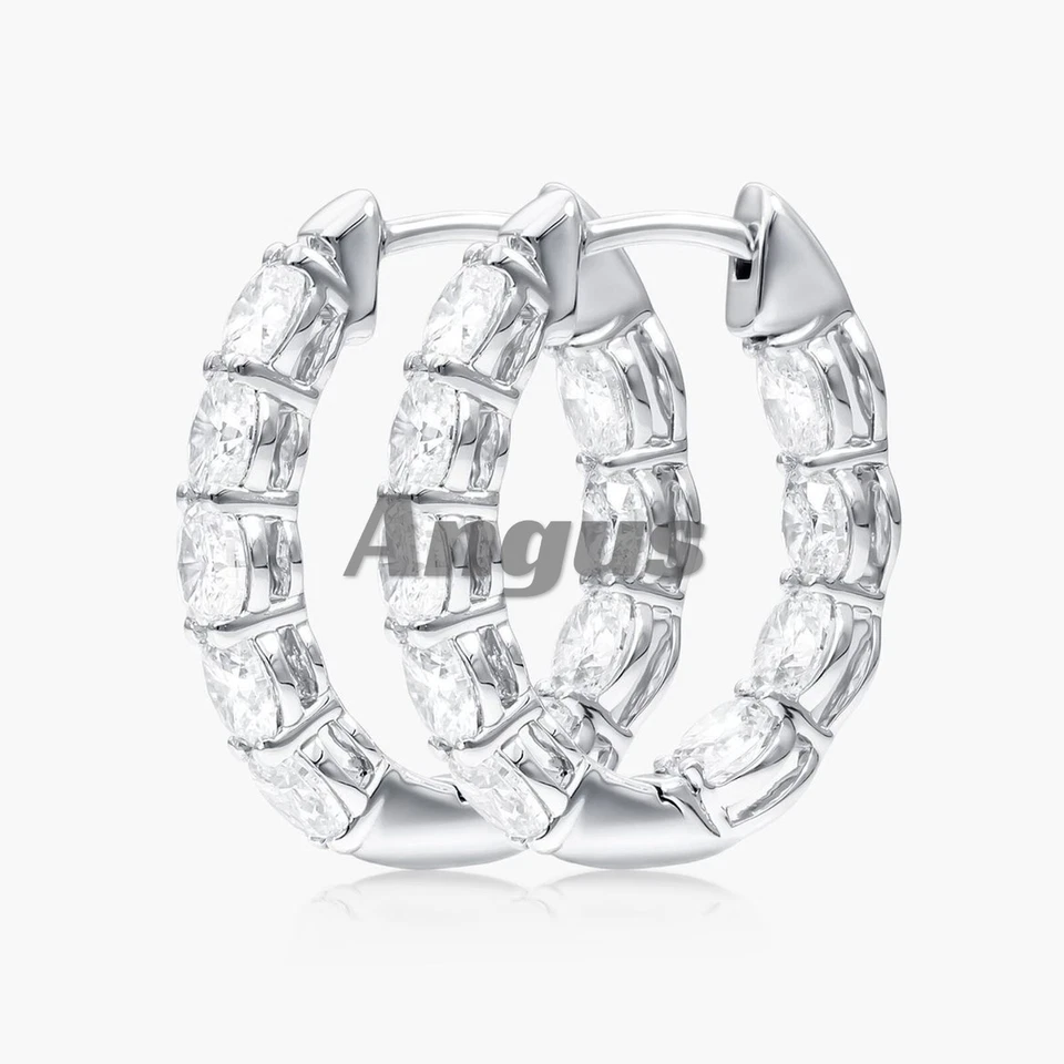 4.50Ct F/VS1 Oval Lab Created Diamond Hoop Earrings | Solid 14K White Gold 💎 - Image 2 of 4