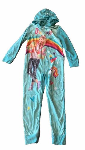 JoJo Siwa Full Zip One Piece Pajama Pink Hooded Ankle Cuff Youth size 12