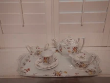 Antique Victorian Porcelain Tea Set Cabaret Teapot Tray Florals Breakfast Set