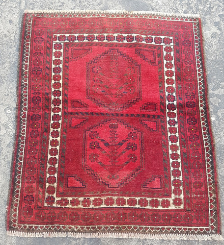 Vintage Hand Made Traditional Rug Oriental Wool Multicolor Carpet 100x90 cm