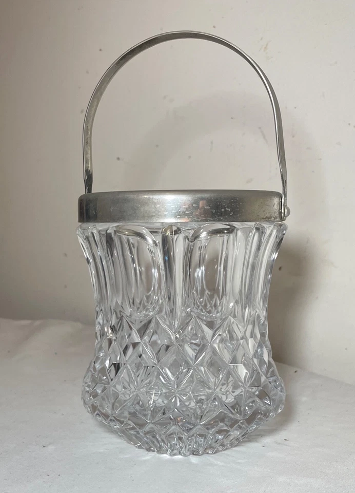 Cubo de hielo tarro galletas galletas cristalino chapado en plata antiguo de calidad Foto 4 de 4