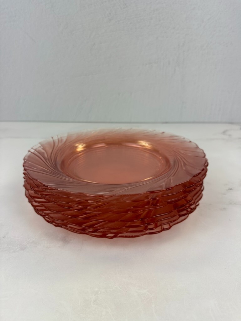 Vintage Vereco France Duralex Rivage Pink Swirl Pattern Plates 9'' Set of 8