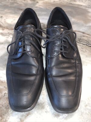 ECCO Black leather oxford dress shoes square toe men display picture 1