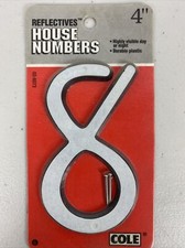 4" Reflective Nail-On House Number - 8 - Plastic 4 inch 102mm - Cole