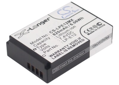 820mAh Replacement Battery for Canon EOS 100D,OS-M,PowerShot SX70 HS,P/N:LP-E12