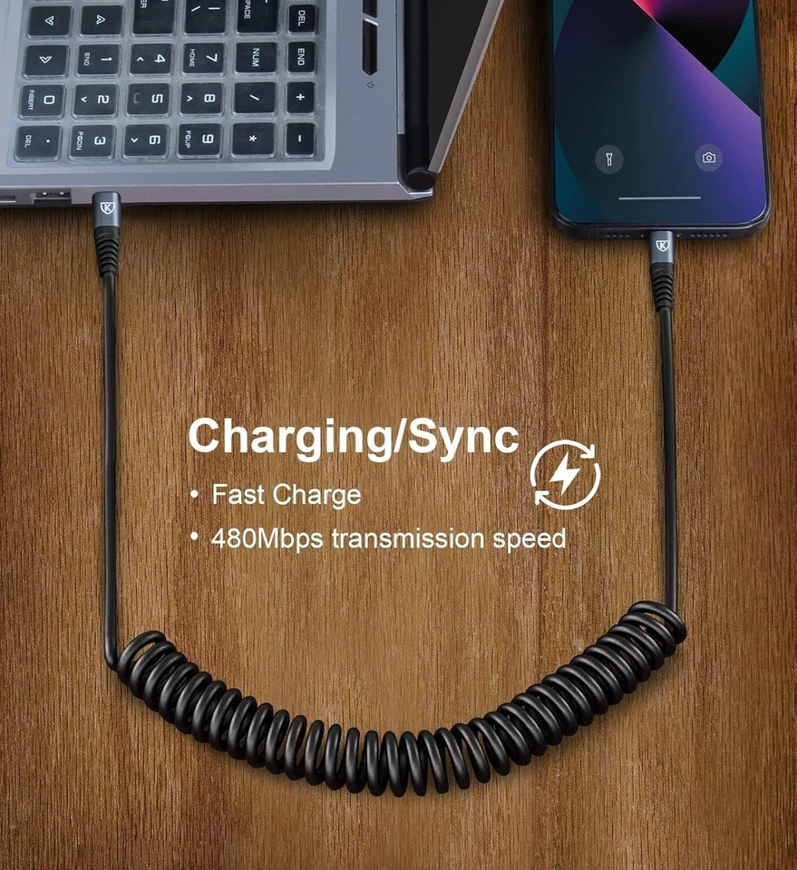 Kiyoda 3ft/3ft Coiled Charger Cables USB-C to USB-C iPhone Cable 2 in 1 - Image 2 of 2