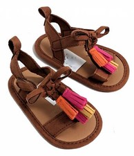 BABY GIRL TAN BOHO SANDALS BOWS  TASSELS 0-3 MONTHS