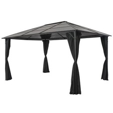 Gazebo with Curtain Aluminium 4x3x2.6 m Black B6Q8
