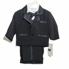 Formal Boys 5-pc Black Outfit and Suits Set Pants Jacket Formal Events S 12M NWT