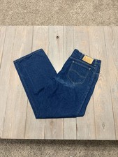 Vintage Lee Jeans Mens Fits 38x32 Straight Dark Blue Denim Made in USA