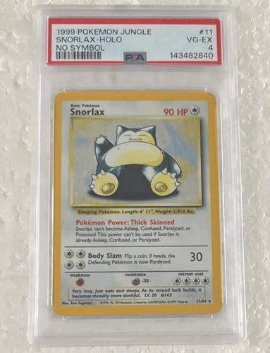 Snorlax 1999 Pokemon Jungle Holo No Symbol #11 PSA 4 New Slab
