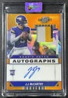 J.J. MCCARTHY 2024 PANINI CONTENDERS OPTIC ROOKIE PATCH AUTO ORANGE PRIZM RC /25