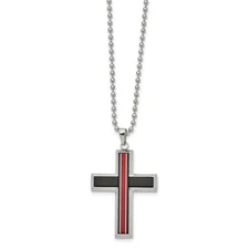 Stainless Steel Brushed & Polished w/Fiber Glass Cross 22 inch Necklace