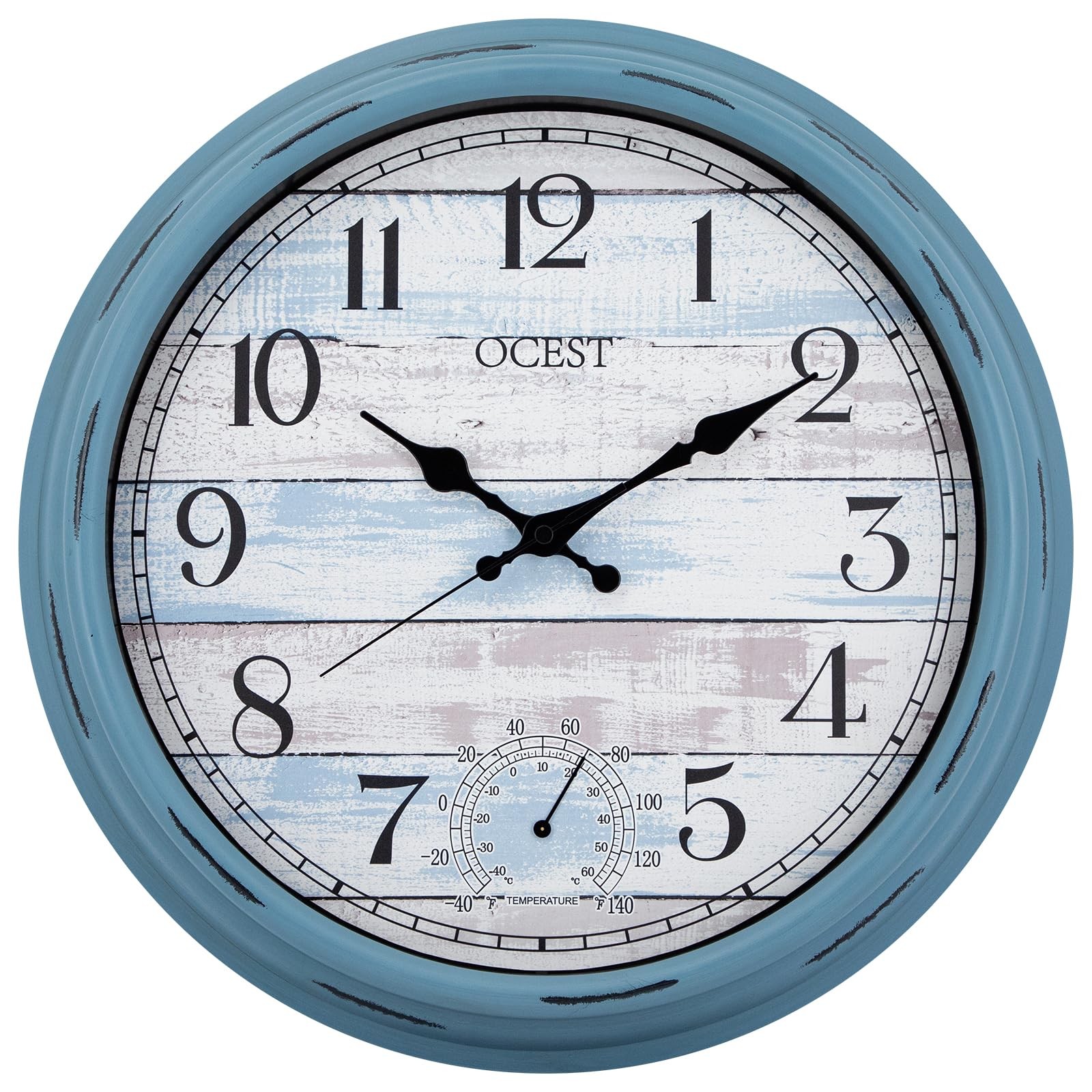OCEST 16 Inch Indoor Outdoor Clock, Waterproof Large Wall Clock with Thermome