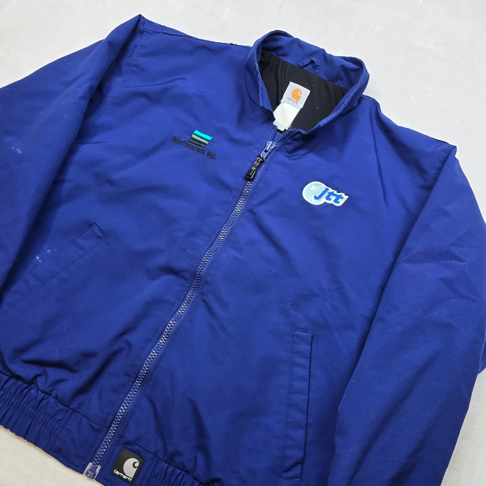 Carhartt Canvas Bomber Jacket Mens 2XL Royal Blue Co. Logos VTG 90s Y2K Work - Image 4 of 4