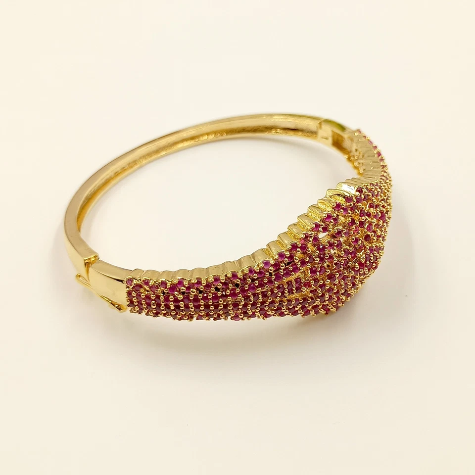 Elegant Gold Plated Ruby Bangle Bracelet – Indian Wedding Jewelry, Traditional B - Image 3 of 4