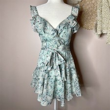 Windsor Romantic Floral Ruffled Chiffon Mini Dress (Mint Green) - small