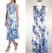 Eliza J Sz 4 Floral Print Ruffle Sleeveless Midi Cocktail Dress