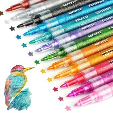 HOTU Glitter Markers Pen, 12 Glitter Colors Paint Pens Sparkly Metallic Shim...
