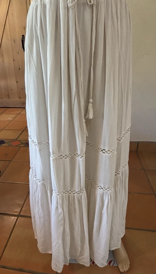 American Eagle Off-White Button-Front Maxi Dress with Lace Inserts.  Sz Large - Image 3 of 4
