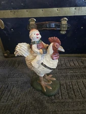 Folk Art Snowman Riding Chicken Figurine Christmas Old World Resin 8"