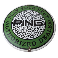 Vintage Ping Golf Sign - Play Your Best Golfing Dealer Porcelain Gas Pump Sign