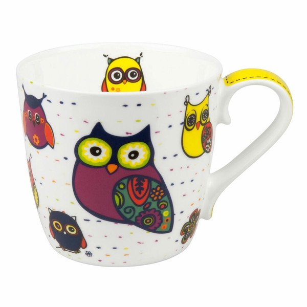 KöNitz Colourful Animals Eulen Weiß Becher, Tasse, Kaffeetasse, Bone China 415Ml-image