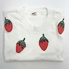 VTG Single Stitch SCREEN STARS T-Shirt Size-L Embroidered Strawberry Patches USA